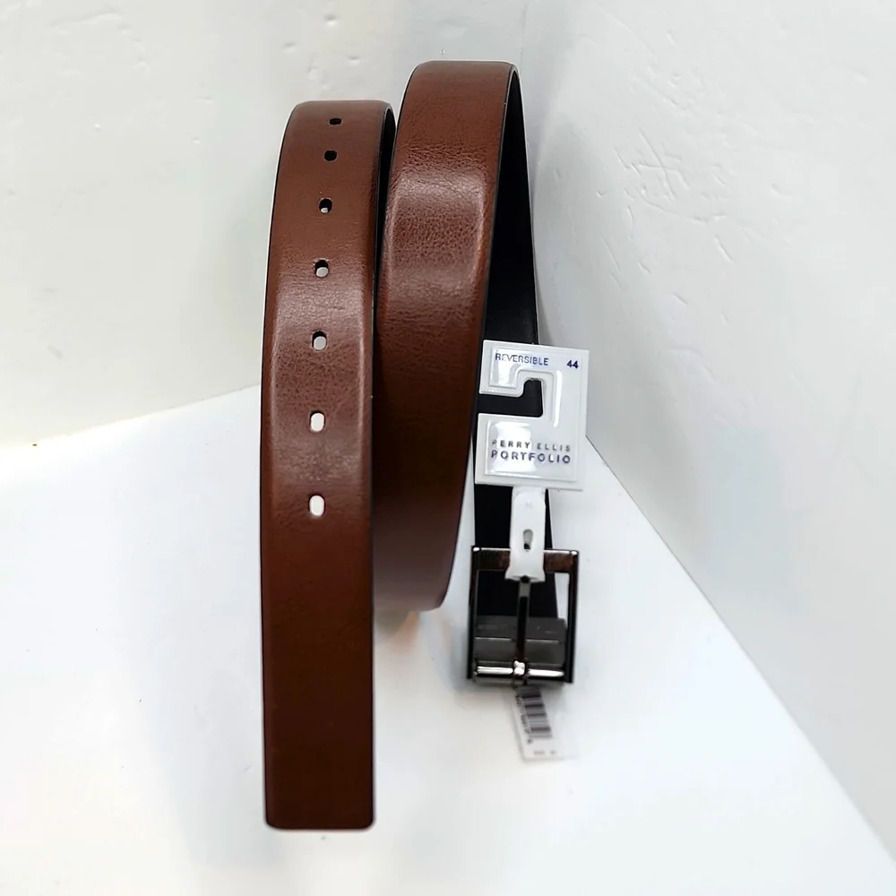 PERRY ELLIS POTFOLIO MEN'S REVERSIBLE BELT, BLACK & BROWN, SIZE 44